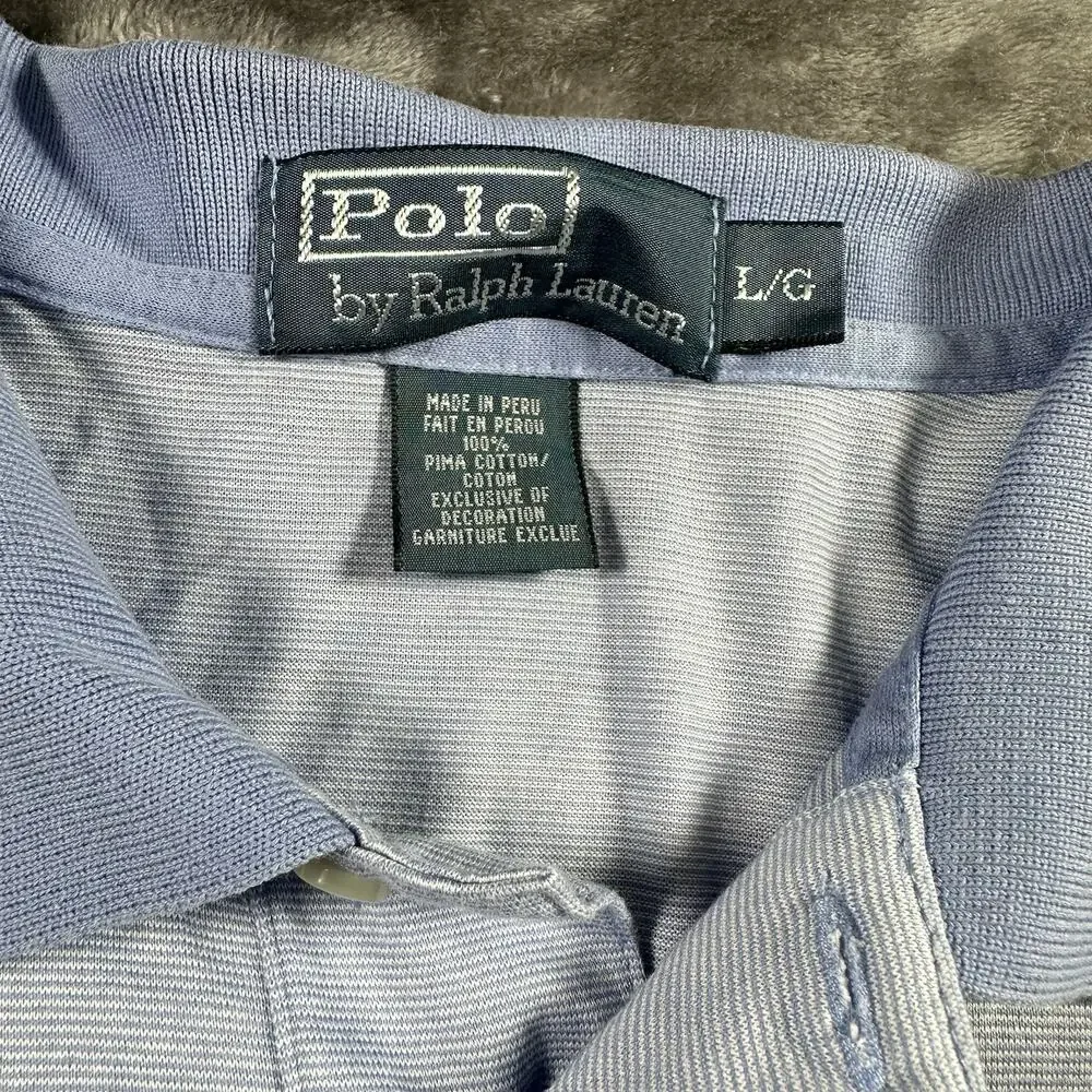 Polo Ralph Lauren Shirt Mens Large Blue Striped Classic Fit‎ Polo Rugby Preppy